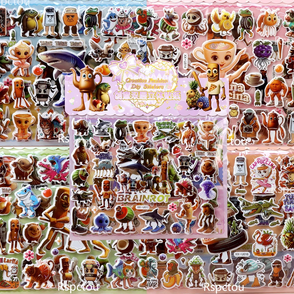 

Funny Tung Tung Sahur Double Layered 3D Bubble Stickers Italian Brainrot Puffy Sticker Cute Decorative Luggage Laptop Decals Toy