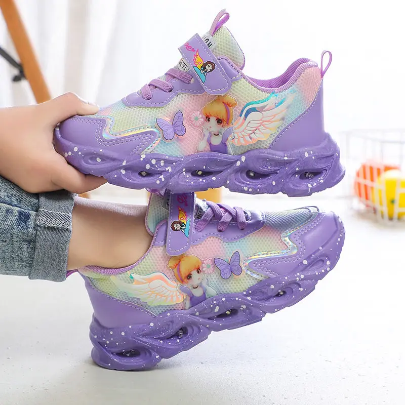 Zapatos Deportivos luminosos para niños, zapatillas de princesa de dibujos animados, zapatos casuales para niñas, zapatos para caminar y correr con