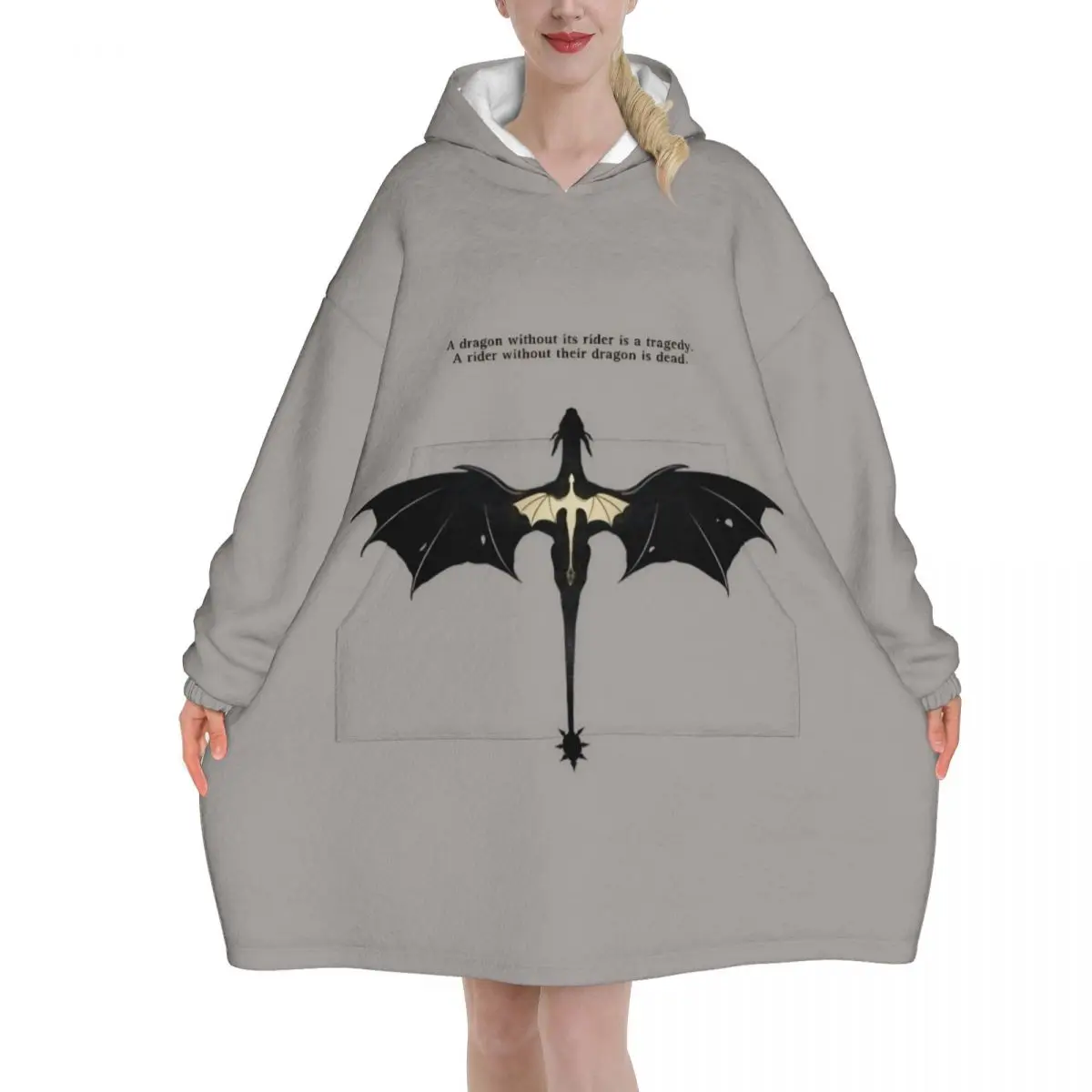 F-Fourth W-Wing Dragon Oversized Blanket Hoodie Sweatshirt Long Fleece Hooded Wearable Blanket with Large Pocket for Women Men