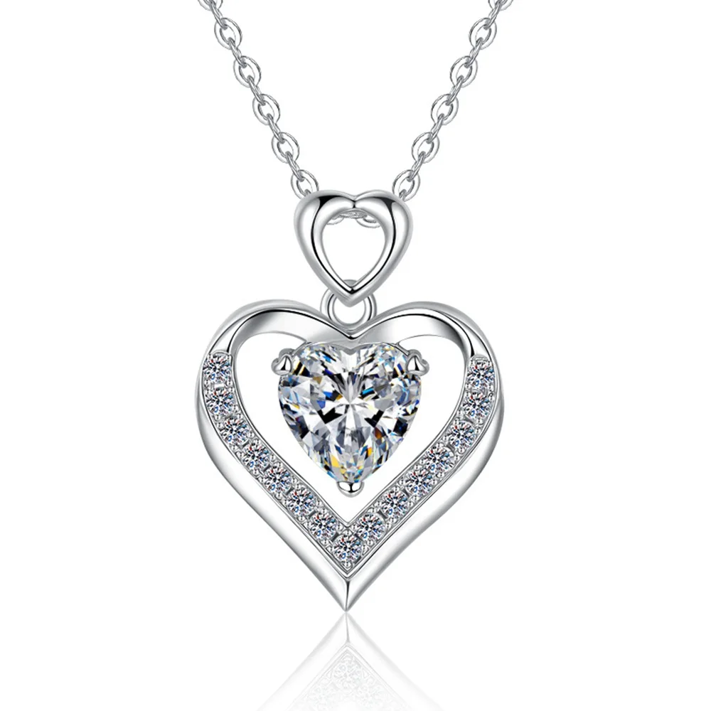 

Real 1ct Moissanite Pendant S925 Sterling Silver Heart-Shaped Zircon Necklace For Women Birthday Mother's Day Party Jewelry Gift