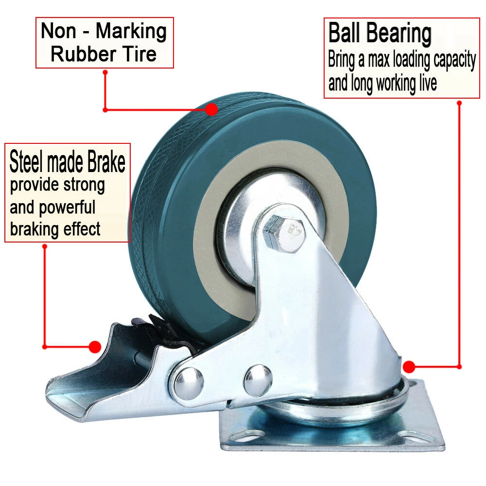 4PCS 2 inch Heavy Duty Casters Lockable Bearing Caster Wheels with Brakes Swivel Casters for Furniture and Workbench