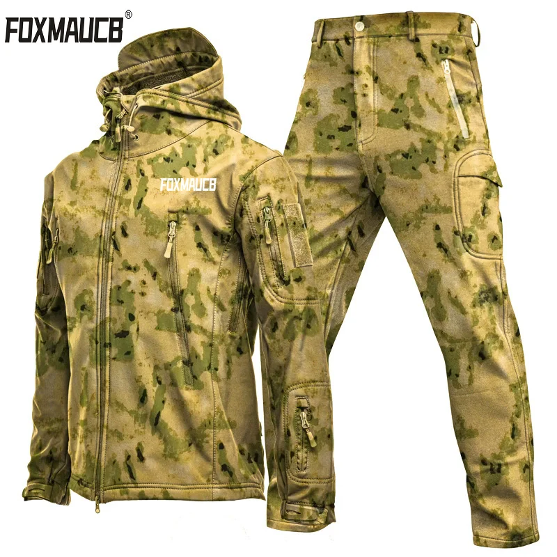 

2026 FOXMAUCB Winter Autumn Cycling Jackets Suit Men SoftShell Tactical Waterproof Fishing Camping Climbing Fleece Jacket Set