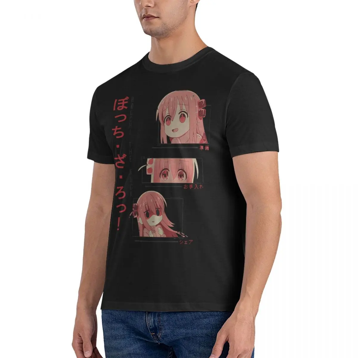 Novelty Hitori Anime Poster T-Shirt for Men O Neck Pure Cotton T Shirt BOCCHI THE ROCK Short Sleeve Tees Adult Clothes