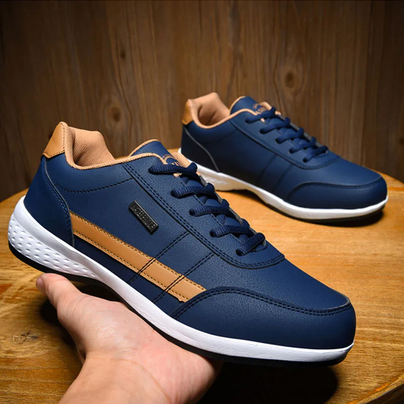 Fashion Men Sneakers Leather Casual Shoes Lace-up Men Shoes Lightweight Vulcanize Shoes Walking Sneakers Zapatillas Hombre