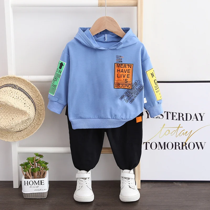 Fashion Spring Autumn Kids Cotton Clothes Kids Boy Letter Hoodies Pants 2Pcs/set Infant Outfit Children Toddler Casual Suit Set