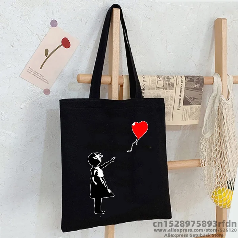 BANKSY La Fille Au Ballon Sac Women Shopping Canvas Tote Bag Girl Harajuku Female Ulzzang Shoulder Bag