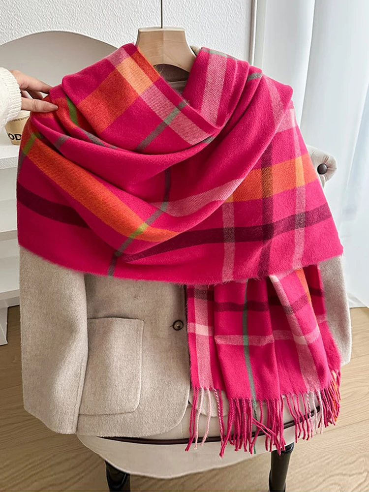 

Женский зимний вязаный шарф, платок для женщин и мужчин, повседневный двусторонний клетчатый шарф с кисточками, мужской платок, шаль, новый унисекс, корейский