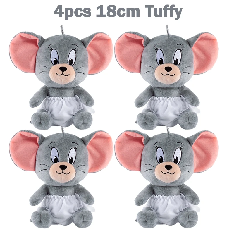 4pcs/Pack 18cm Tom and Jerry Plush Toys, Cute Tuffy Mouse Stuffed Doll Set, Soft Throw Pillow Dolls, Kids Birthday Gift