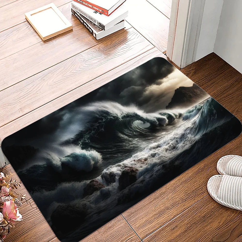 Ocean Storm Wave Teppich, verdickte rutschfeste Basis, Eingangsbereich, Flur, rutschfeste Matte, wasserabsorbierende, schmutzabweisende Fußmatte