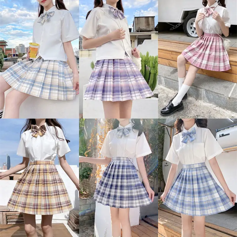 Women Pleated Skirts Japanese School Uniform High Waist Sexy Cute Mini Plaid Skirt Summer JK Uniform Students Clothes