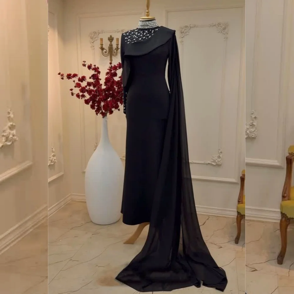 

Customized Jersey Rhinestone High Collar Trumpet Midi Dress Bespoke Occasion Classic Women Luxury Evening Elegant Party Glitter