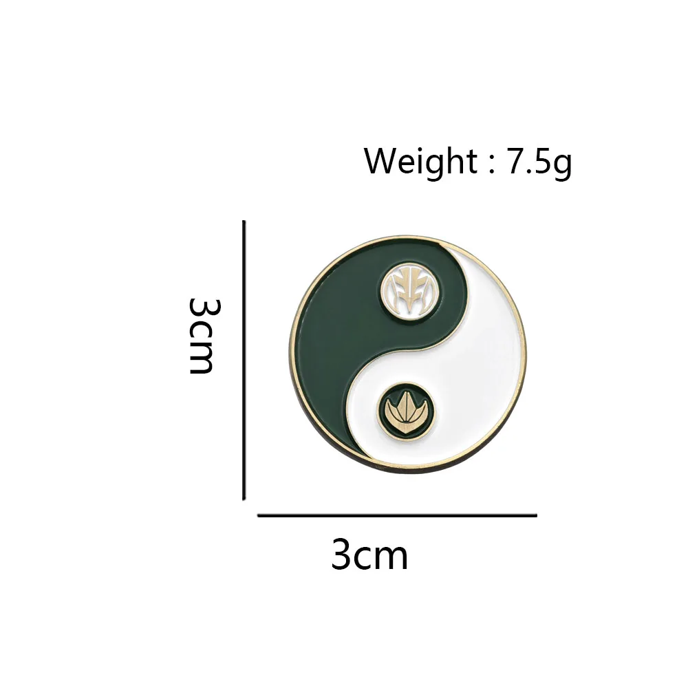 Grüne weiße Ranger-Emaille-Anstecknadel Yin Yang Drachen-Tiger-Münzbroschen Mighty Morphin Metallabzeichen Geschenk für Tokusatsu-Fans – Detail 2