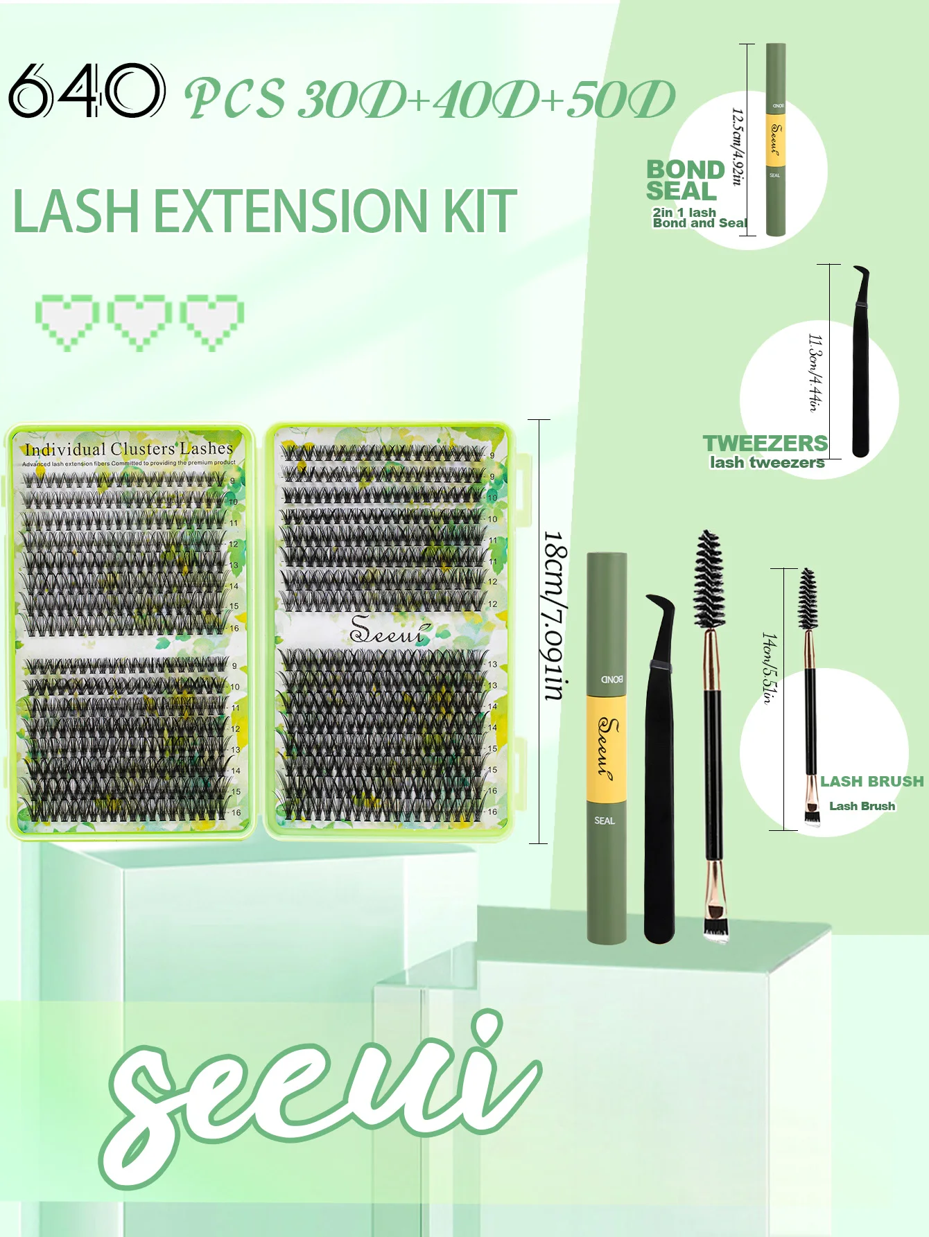 640 pezzi grappole per ciglia spesse e soffici ciglia individuali sottili 9-16mm kit di estensioni ciglia mix con pinzette per legame e guarnizioni