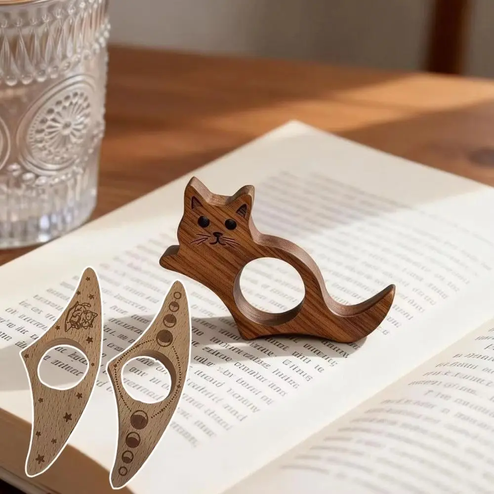 One Hand Operation Thumb Page Holder Page Turning Fixed Thumb Support Wooden Cat Bookmark Portable Fast Reading Aid