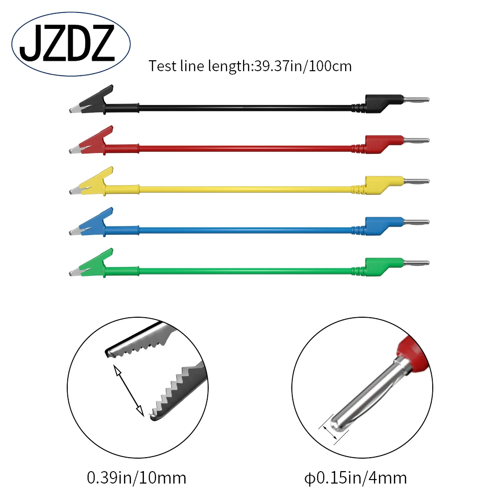 JZDZ 5pcs 4mm Stackable Banana Plug to Alligator Clip Multimeter Test Leads Cable Line Wire 100cm Electrical Test Tools 70035