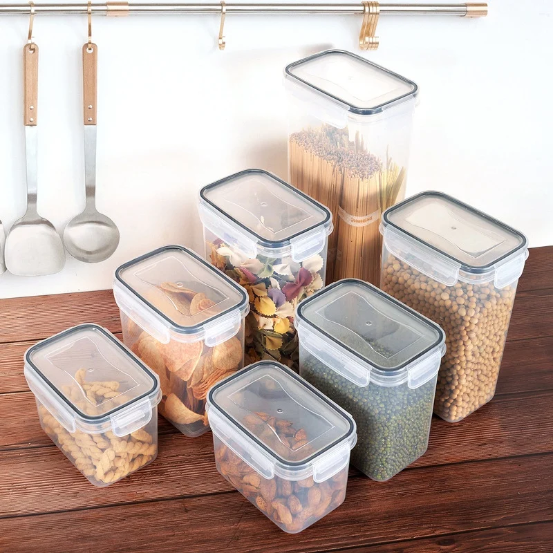 1 Set Of Sealed Transparent Storage Container With Cover For Holding Cereal Candy, Kitchen Food Storage Box Set Durable