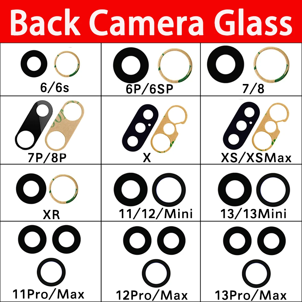 Back Rear Camera Glass Lens Replacement  For iPhone 6 6Plus 6s 6sPlus 7 7Plus 8 8Plus X XR XS 11 12 13 Mini Pro Max