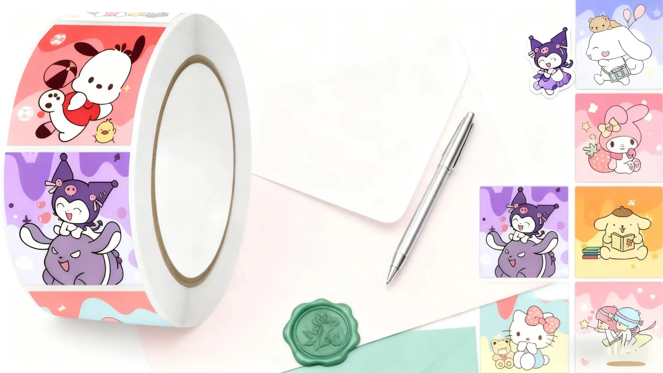 500 шт. милые наклейки, включая Hello Kitty, Kuromi, My Melody и более милые наклейки с героями мультфильмов, подходят для альбомов, каваи.