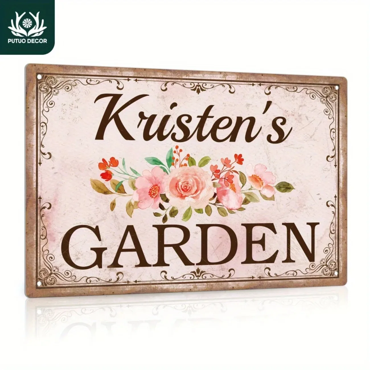 1 Stück personalisiertes „Kristen's Garden“-Schild |   Metallblechschild mit individuellem Namen |   Rustikaler Bauernhaus-Garten-/Deck-/Heimdekoration (nur Dekor)