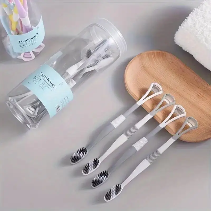 8pcs  Soft Manual Toothbrush Set with Tongue Scraper, Gentle Oral Care for Adults, Full-Head Microfiber Bristles,
