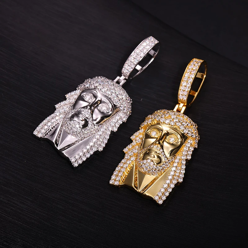 S925 Sterling Silver Moissanite Bling Ice Out Jesus Piece Pendants Necklaces for Men Rapper Jewelry Gold Silver Color
