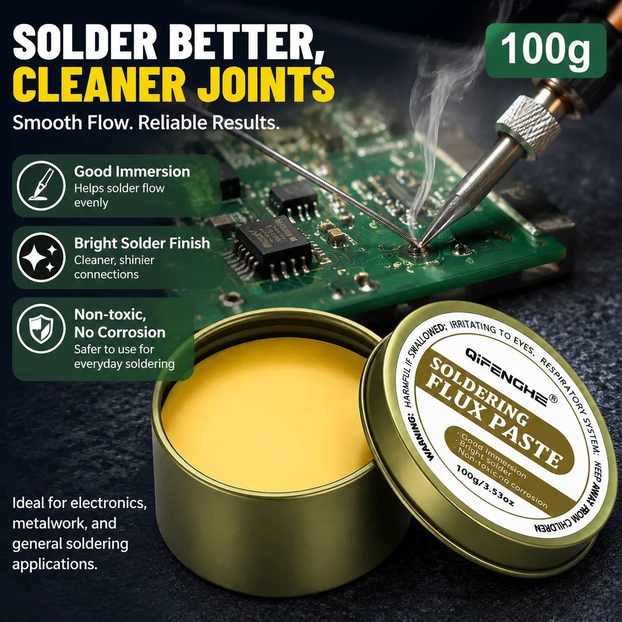 Solder Flux Paste 100g for Electronics PCB Board BGA SMD Rework Repair Welding Smooth Solder Flow Bright Clean Strong Joint Tool