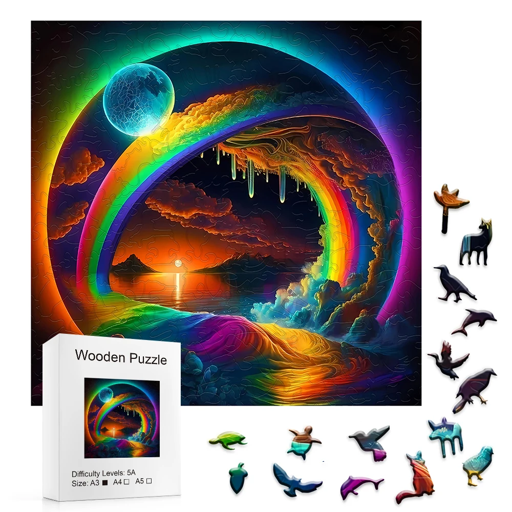 Drewniane zabawki Montessori Tai Chi nieregularne drewniane Puzzle z drewnianym pudełkiem, zabawki edukacyjne 3d Puzzle dla dorosłych dla nastolatków