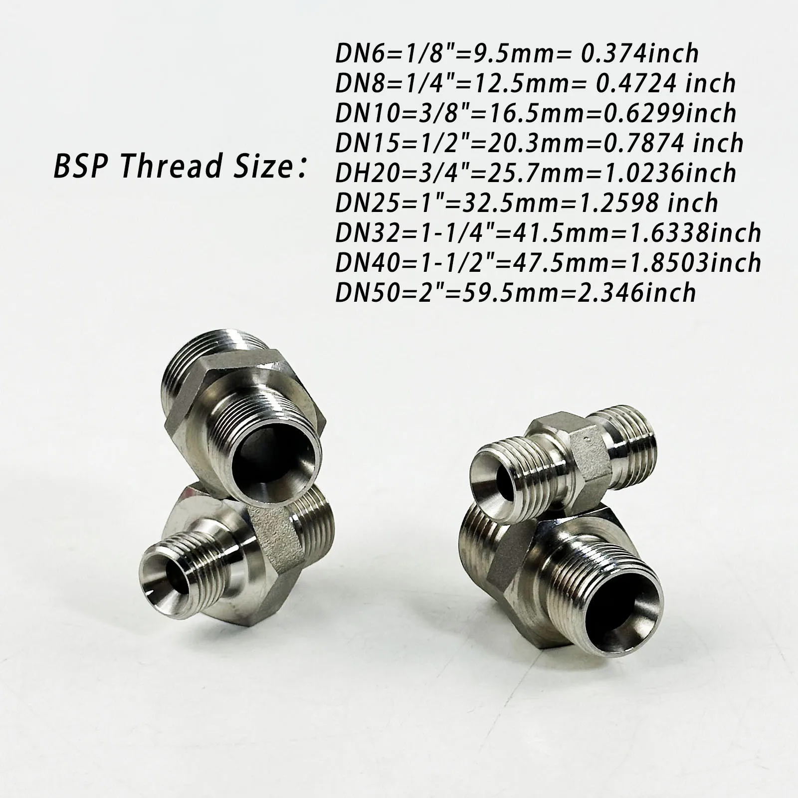 1PCS BSP Male to Male Fitting Stainless Steel 1/8