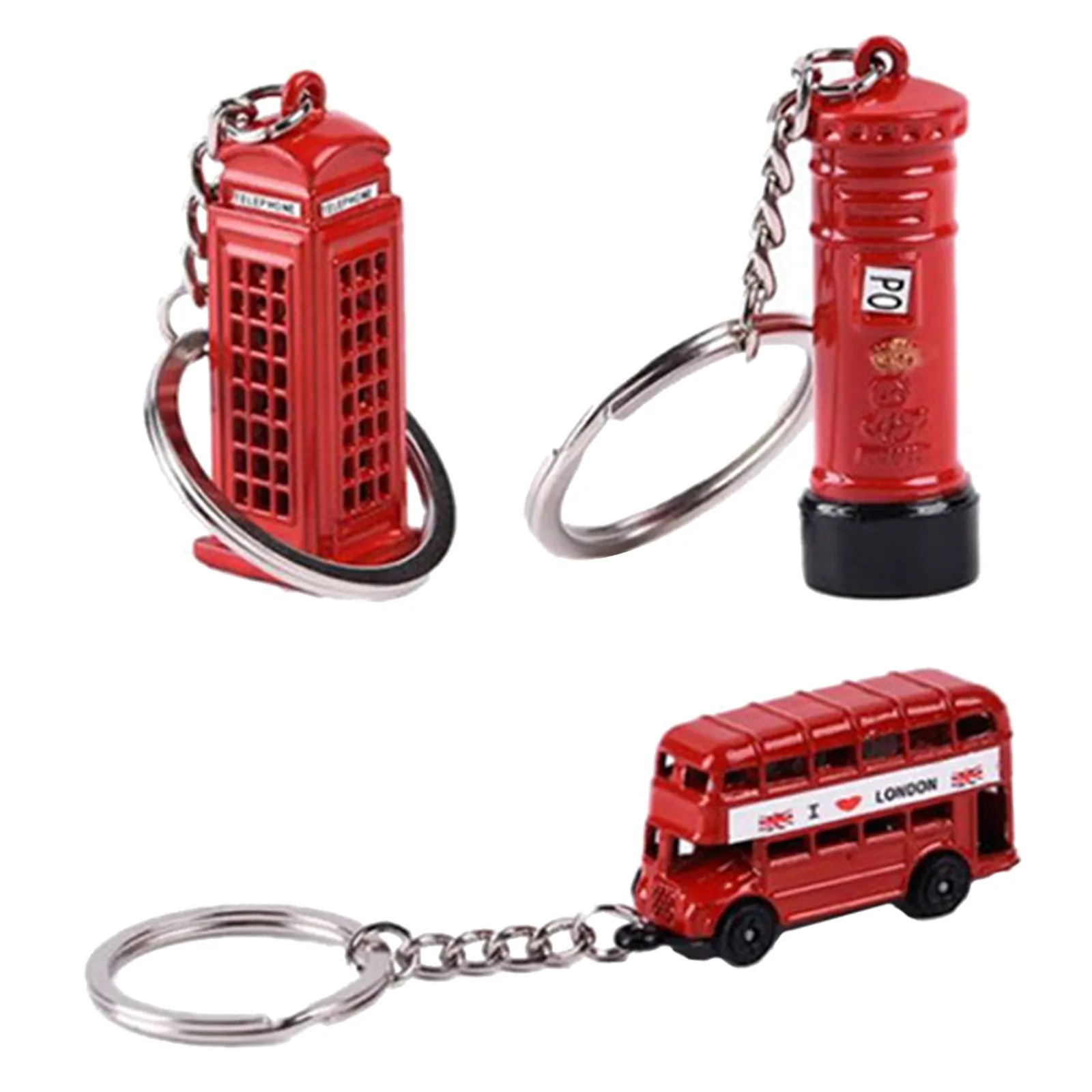 3Pcs Souvenir Keychain British Tourist Set Rustproof Double- Bus Telephone Booth Mail Box Ideal Gift Souvenirs Keychain