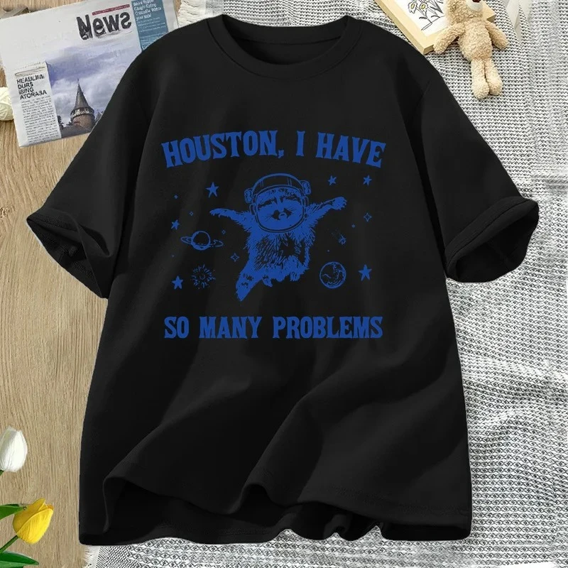 Houston Ho Ho tante problemi T-shirt Divertente Procione nello spazio Luna Magliette grafiche Vintage Manica corta Abbigliamento donna Y2K Top