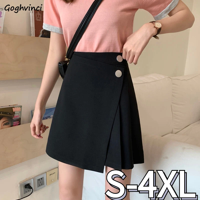 

Skirts Women Side Buttons Pleated A-line Vintage Irregular Casual All-match High Waist OL Mini Skirt Graceful S-4XL New Arrival