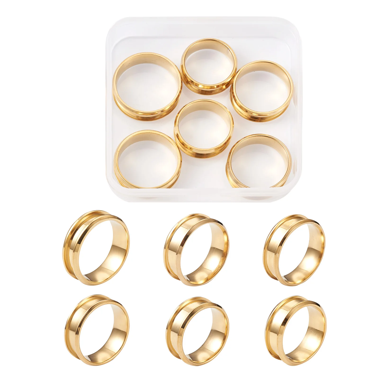 6Pcs/box 6 Sizes Stainless Steel Grooved Finger Ring Settings Ring Core Blank for Inlay Ring Jewelry Making Accessories