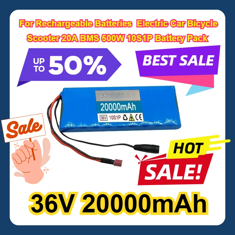 

20Ah 18650 Lithium Li-ion For Rechargeable Batteries Electric Car Bicycle Scooter 20A BMS 500W 36V 20000mAh 10S1P Battery Pack