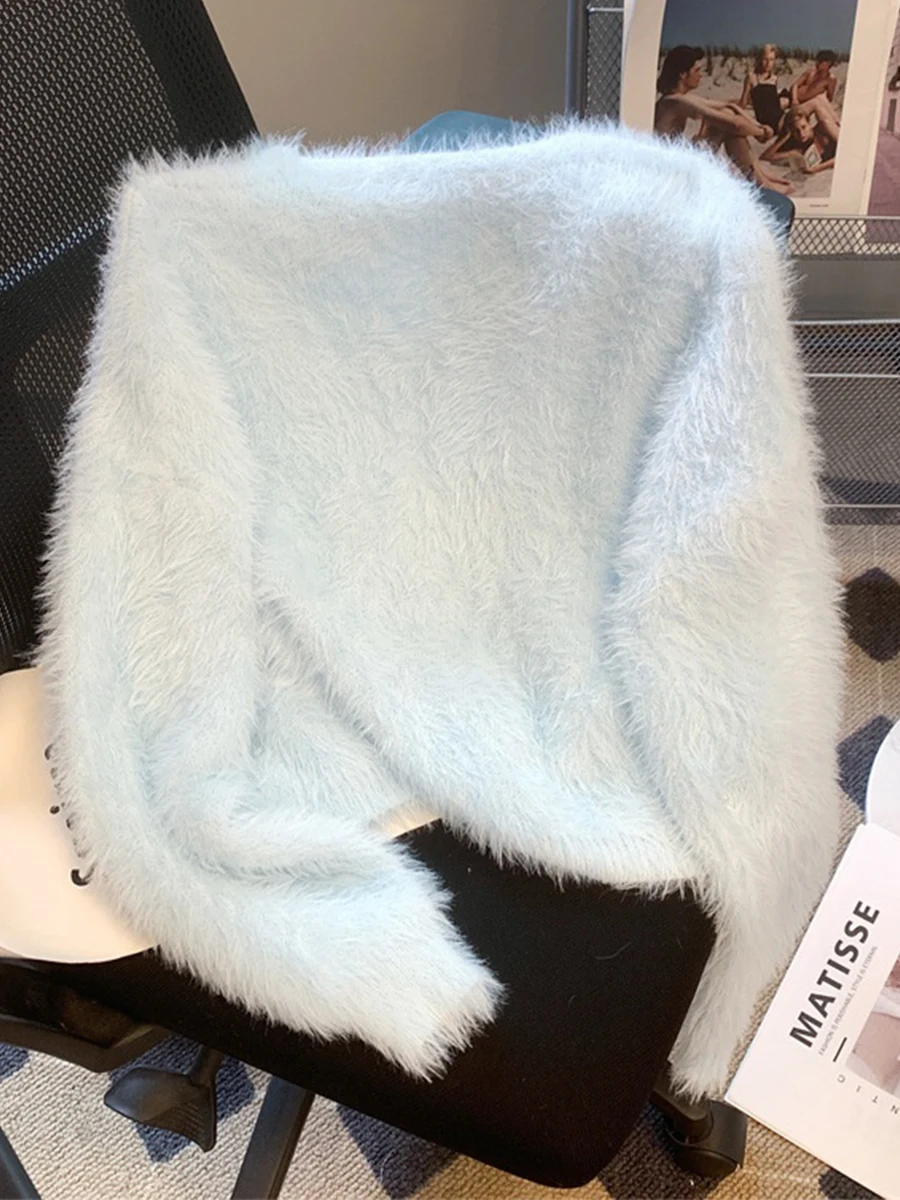 

Women's Autumn And Winter Mare Fur Coat Furry Outerwear Knitted Cardigan Sweater Women's V-neck Mink Fur Knitted Cardigan