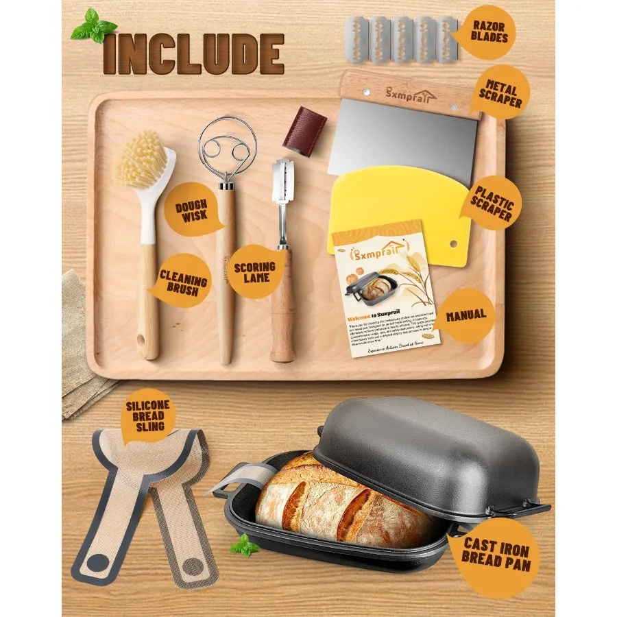 Cloce Loaf Dutc Oven Pre-asoned 9.5QT 13 LS eavy Duty Non-Stick Lar read Loaf Pan Oval Cast Iron read Pan Wit Lid Cloce omemade