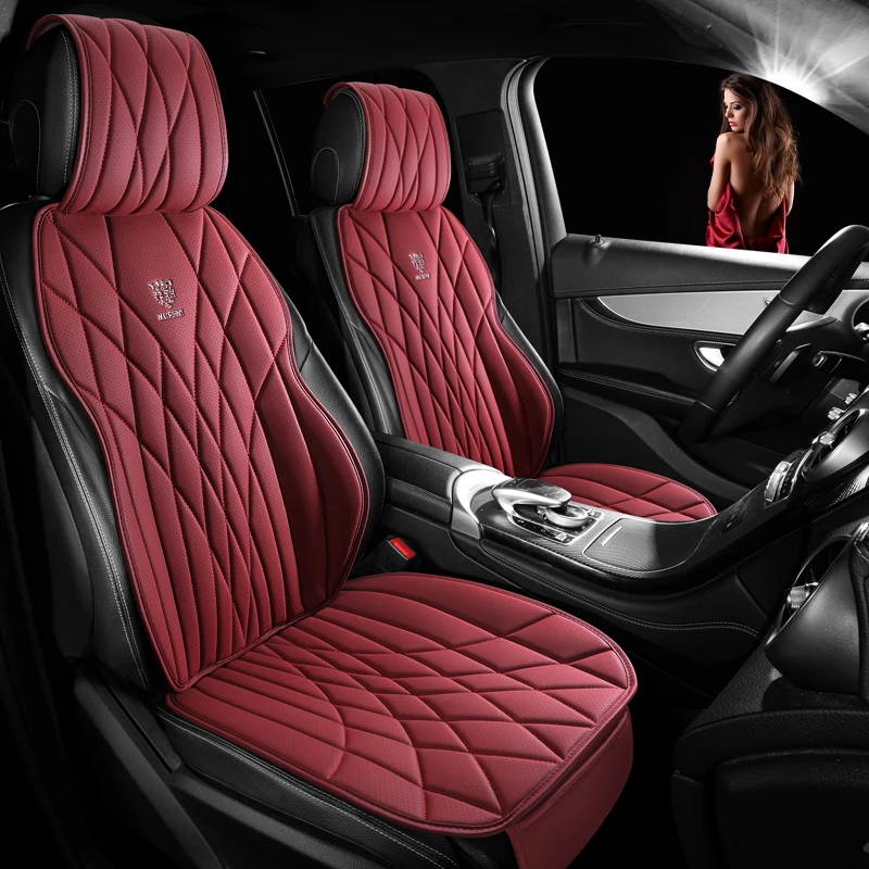 

Luxury Front Row Dual Seat Perforated PU Leather Car Seat Covers 3D Stitching Soft Comfortable Breathable with Storage Pockets