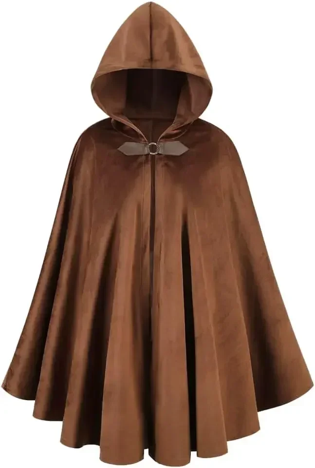 Joukavor Velvet Hooded Cloak Medieval Renaissance Cape with Hood for Men Women Halloween Costume - view 6