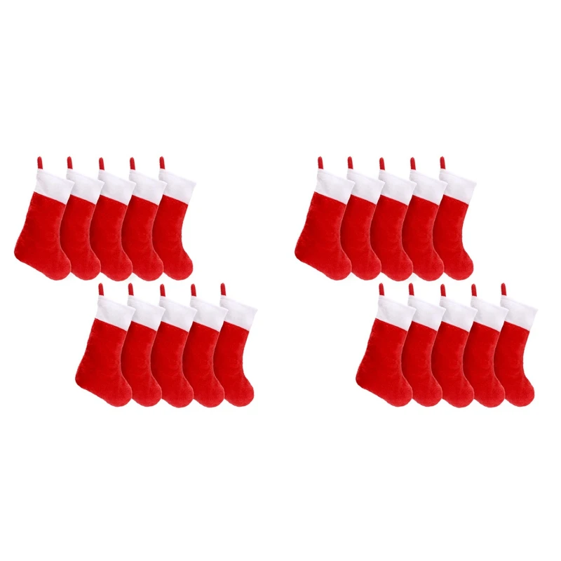 20PCS Red Felt Christmas Stockings Christmas Stockings Holder Socks Home Fireplace Gift Storage Bags For Holiday