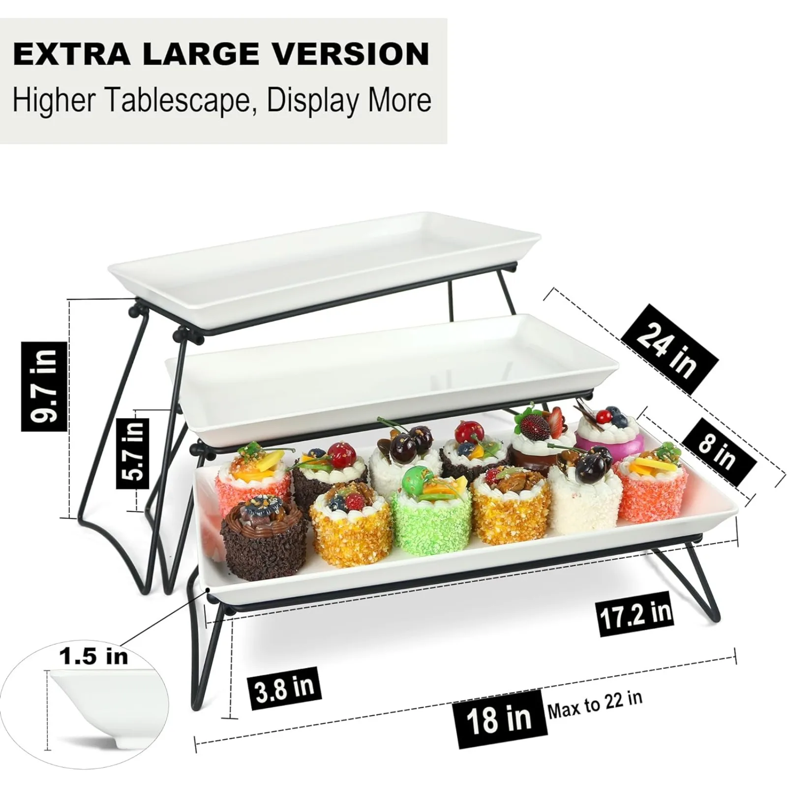 US Extra Large 3 Tier Serving Tray Set, 24x22x9.7 inch Cupcake Fruit Cookie Dessert Table Display Stand