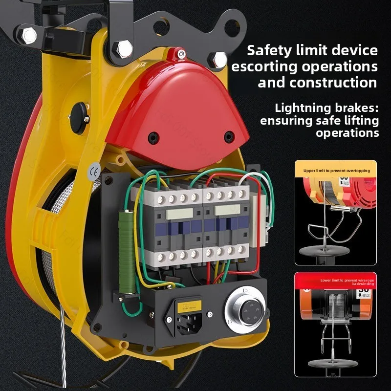 Household Small Lifting Micro Electric Hoist Portable Remote Control Winch，Electric Hoist 220v Crane