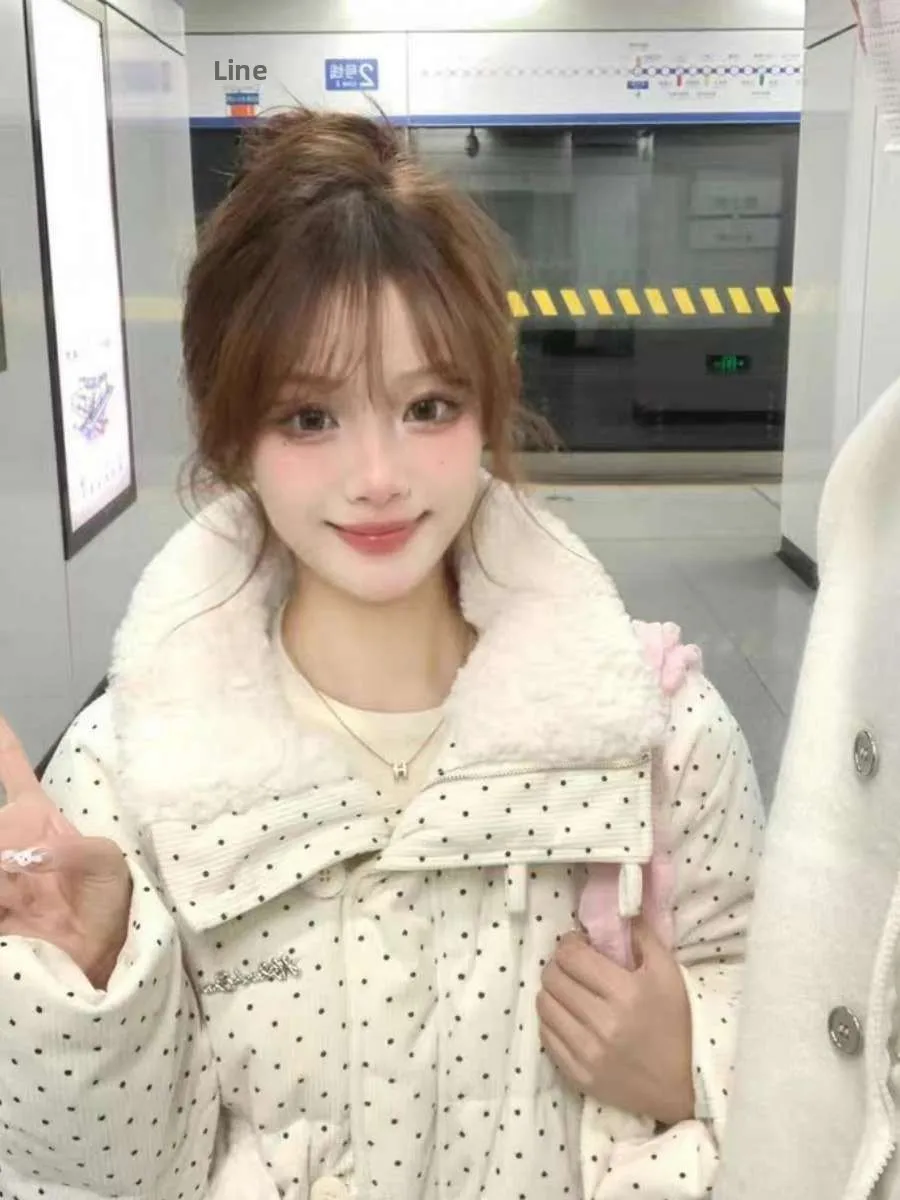 

Хлопковая куртка в горошек в стиле ретро, женская зимняя милая свободная утягивающая верхняя одежда, модное длинное пальто ort Sve