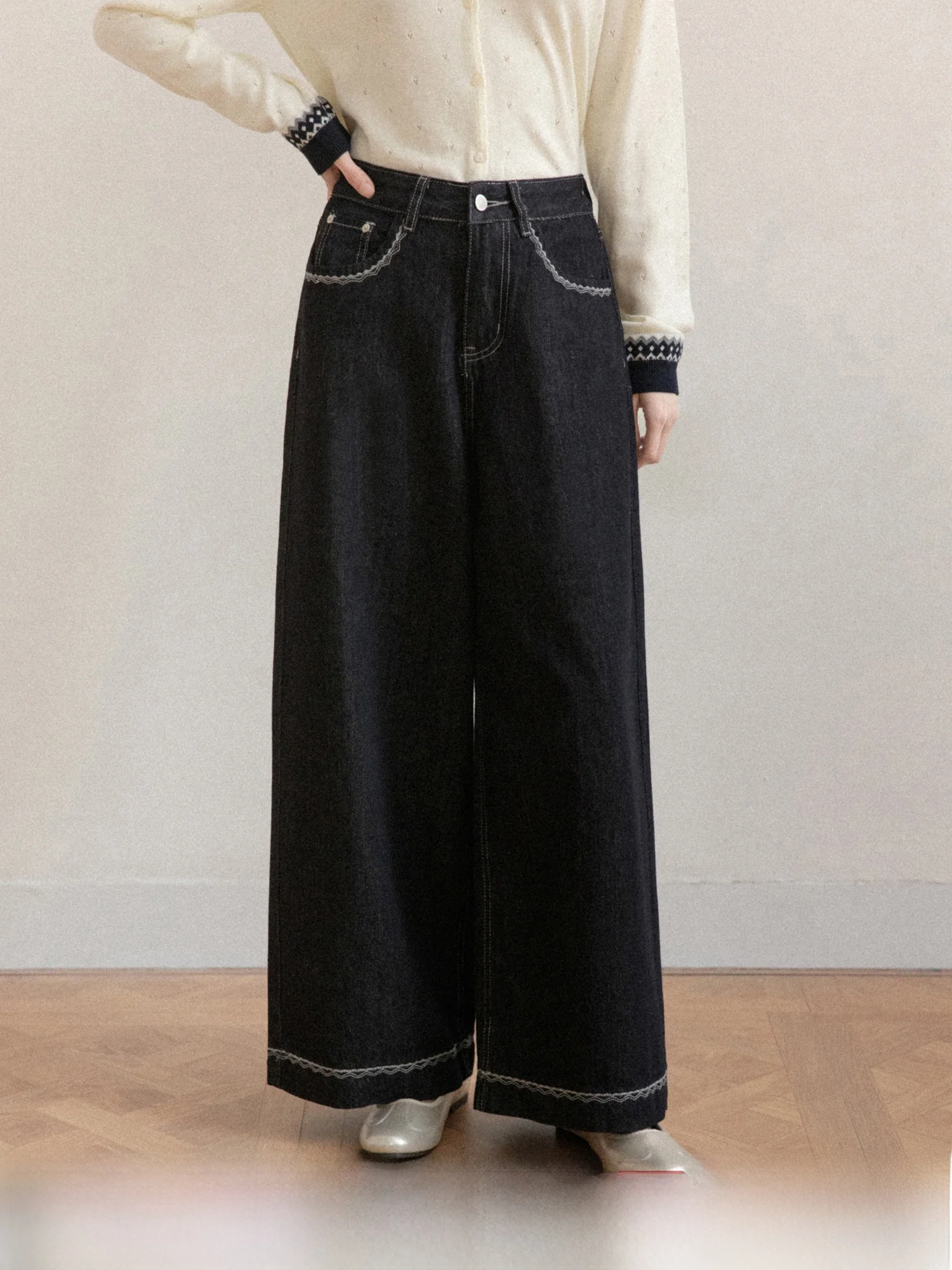 

Ретро-джинсы с широкими штанинами и высокой талией, черные, с эффектом потертости, женские, весенние, универсальные, прямого кроя, удобные, из мягкой хлопковой смеси