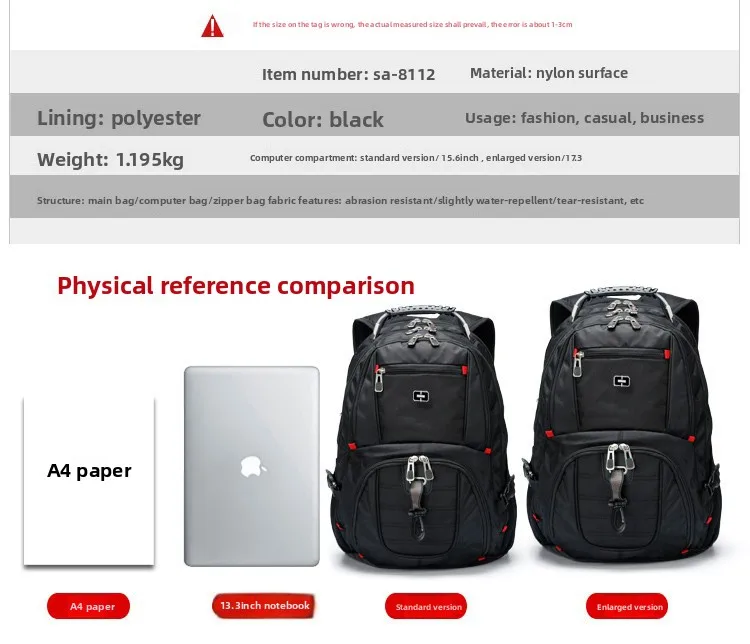 Schweizer Taschenmesser-Rucksack für Männer, Oberstufenschüler, Oxford-Stoff Business-Reiserucksack, Tasche, Computertasche – Detail 1