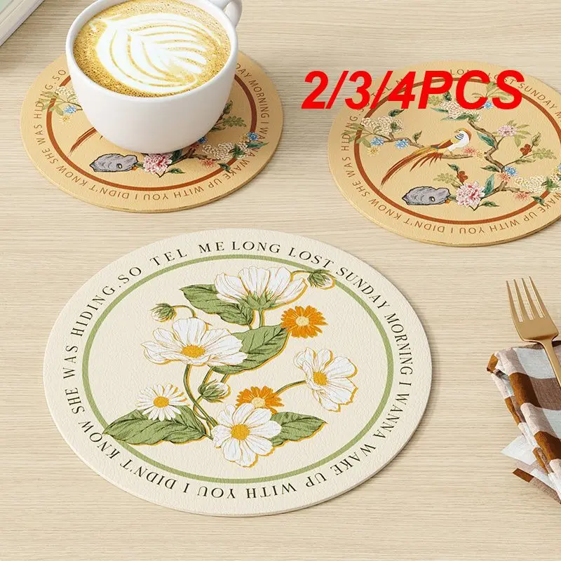 2/3/4PCS Heat Insulation Pad Light Luxury Table Mat Round Kitchen Accessories Dining Mat Waterproof Wash-free Meal Mat