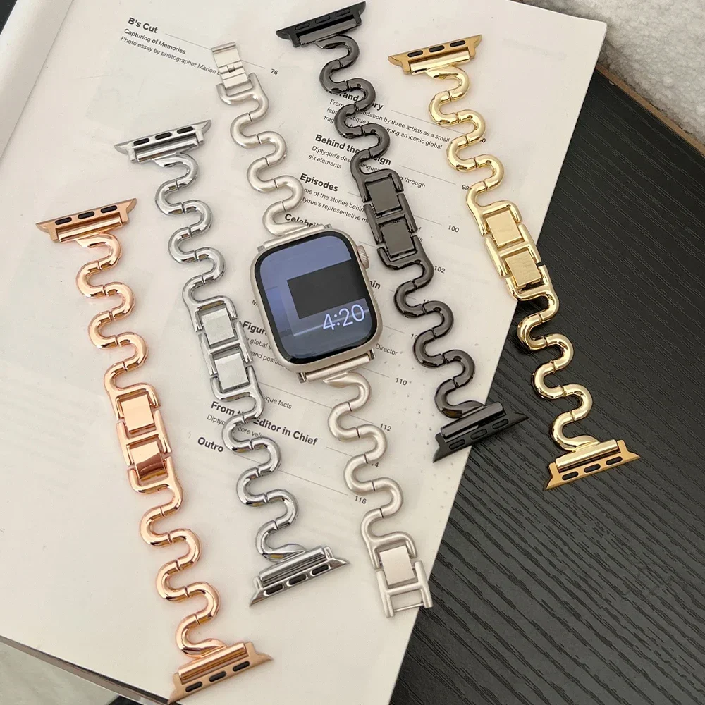 Metal Band for Apple Watch 41mm 45mm 40mm 44 38 42mm 49mm Luxury Women Bracelet for iWatch Series 9 8 7 se 6 5 4 3 Ultra 2 Strap