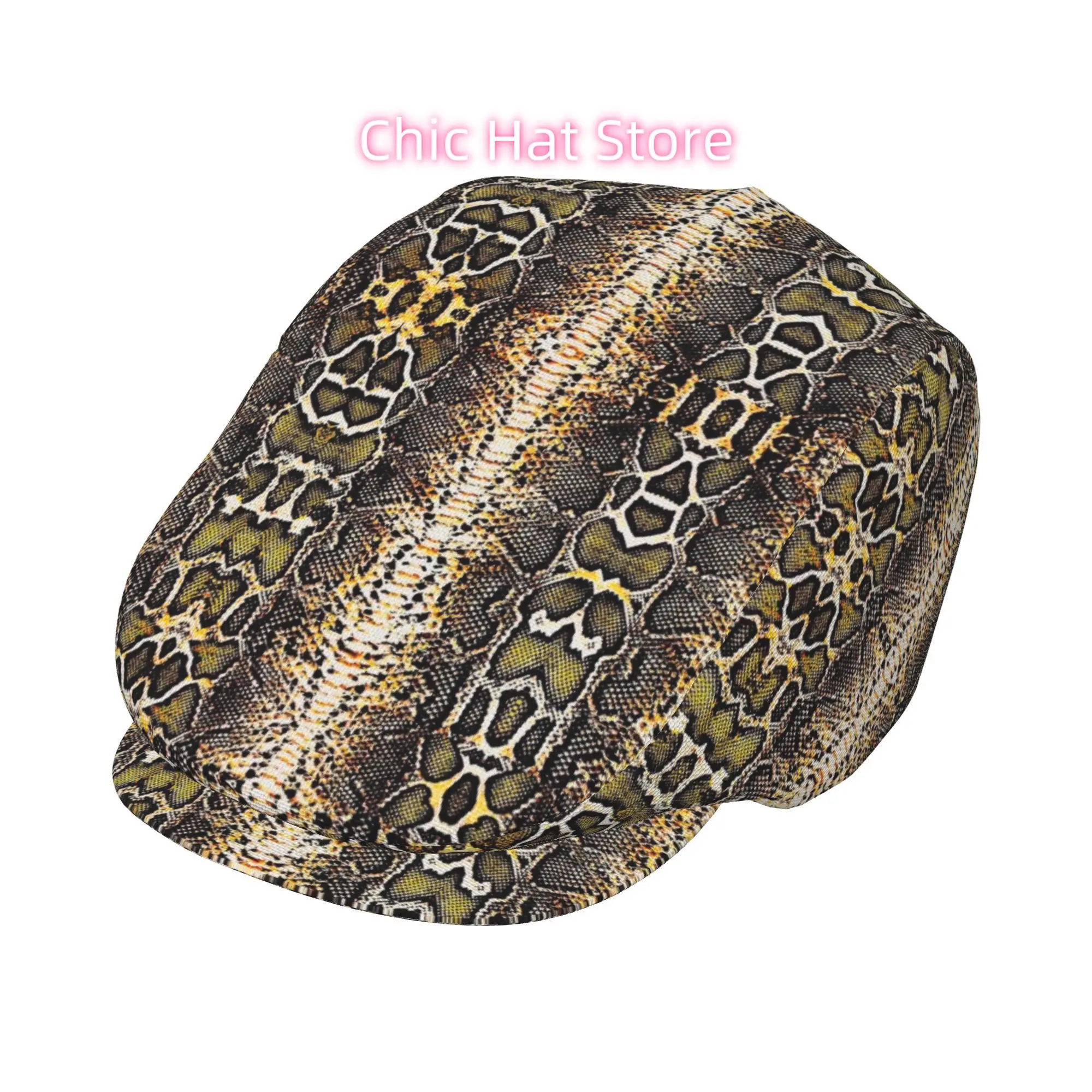 1pc Snake Skin Texture All-over Print Flat-top Hats for Men and Women, Newsboy Caps, Berets, Irish Hats, Driver Caps, Retro Hats