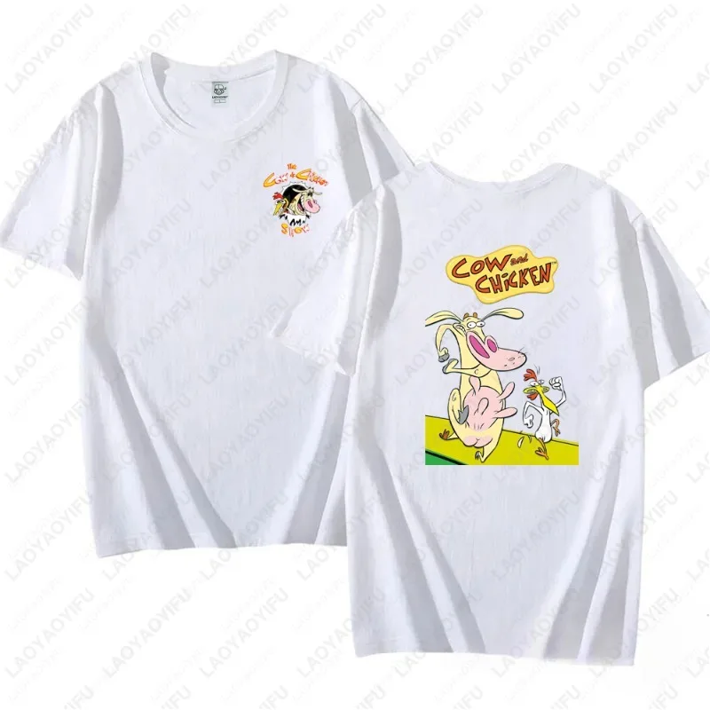 Cow-and-Chicken-Cartoon-TShirt-Race-Running-Funny-Anime-Shirt-Men-Women-Ropa-Hombre-Clothing-Fashion-Summer-Tee-Cotton-Tops-Gift