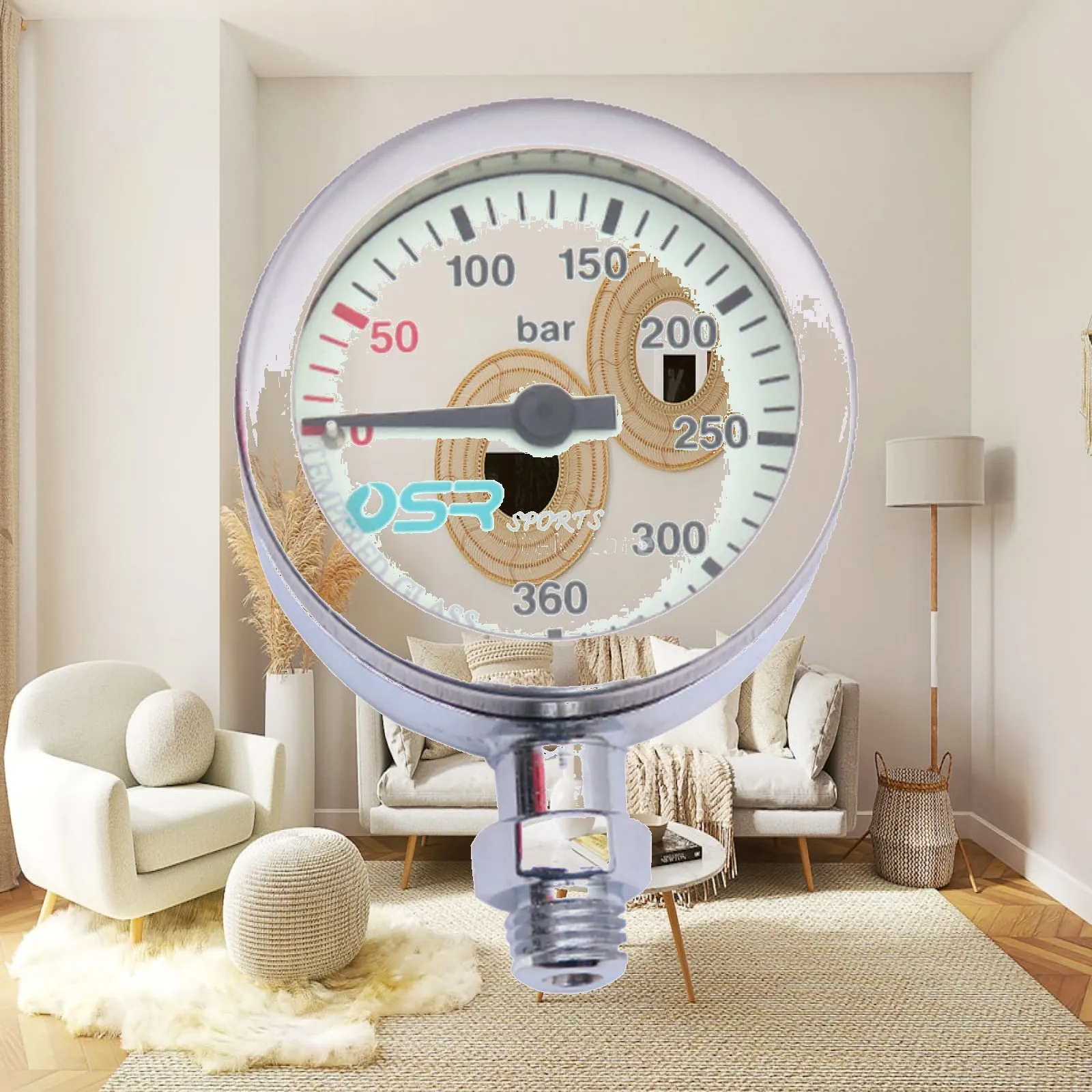 Water Pressure Gauge Measurement Durable Stainless Steel Male Thread Luminous Dial for Pool Aquarium Scuba Buckle