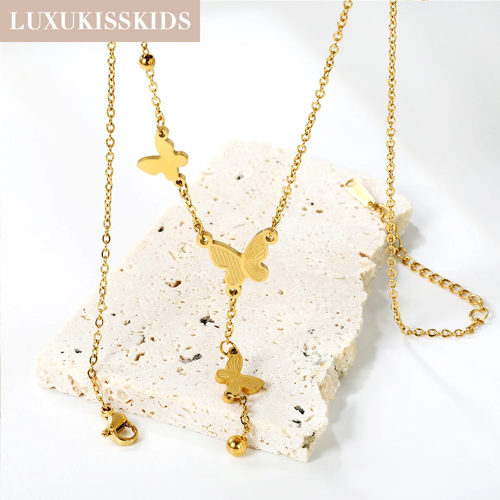 Butterfly V-Neck Clavicle Choker for Woman/Girls Elegant Golden Chain Necklace Fairy Design Jewelry Accessories New