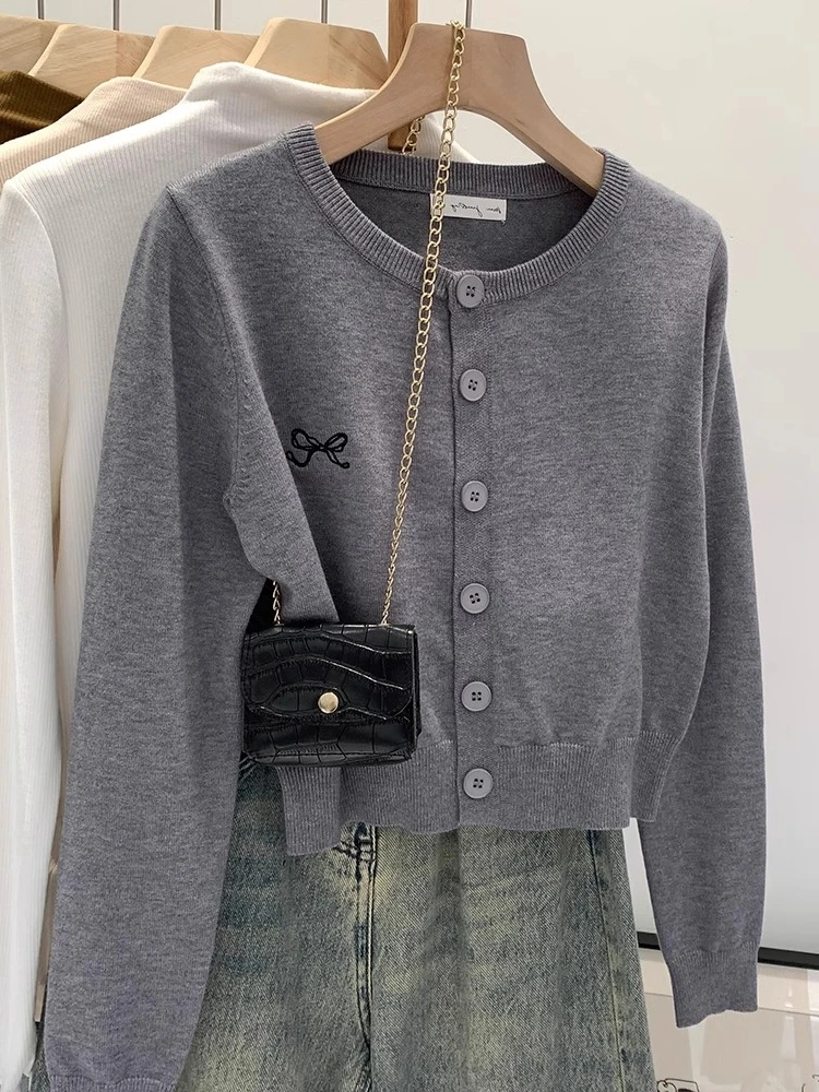 Embroidered Flattering Knit Women Cardigan 2026 Autumn Winter Women Sweater Korean Chic Unique Design Knit Sweater Outerwear Top